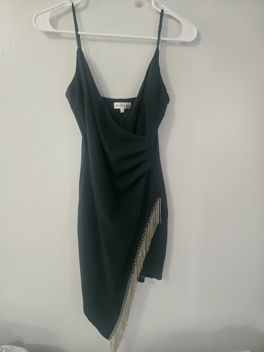 Green Fringe Asymmetrical Mini Dress - Small